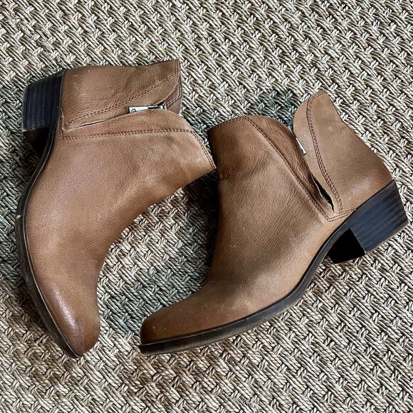 Lucky Brand Boots 9.5 Basel Brown Ankle Boots Double Zip Leather Western Boho - Picture 2 of 8